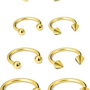 8Pcs Gold 16G Surgical Steel Horseshoe Nose & Cartilage Piercing Rings, 6-12mm